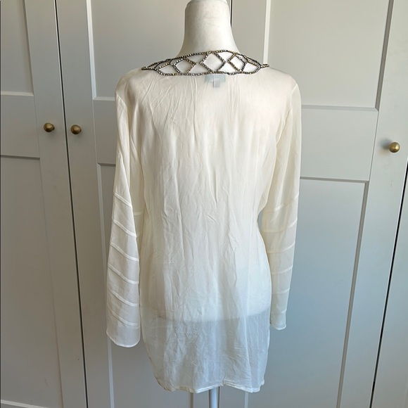 Debbie Katz Cream Sheer Tunic Coverup with Rhinestone Detail | M - Picture 3 of 6